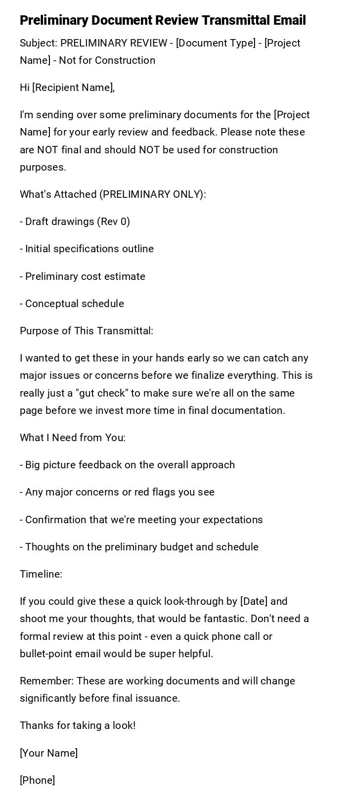Preliminary Document Review Transmittal Email Preliminary Document Review Transmittal Email