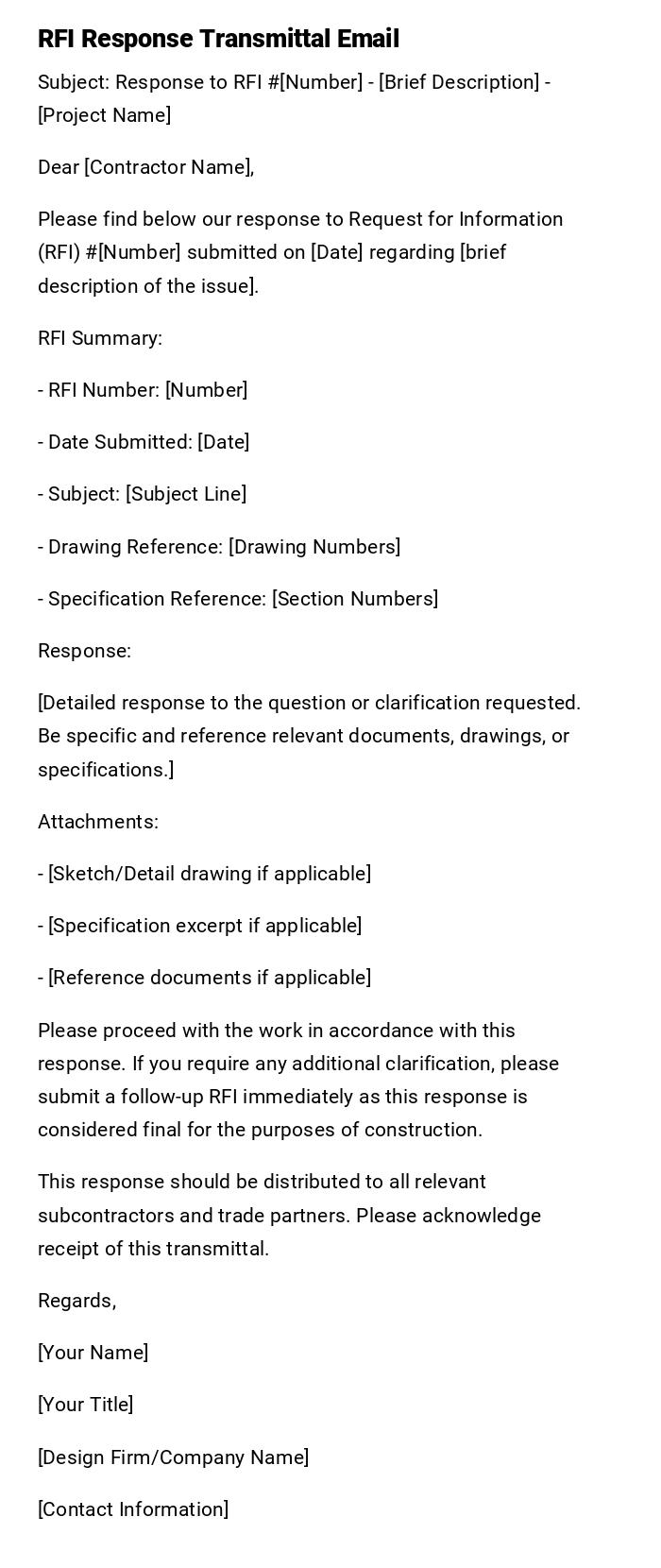 RFI Response Transmittal Email RFI Response Transmittal Email