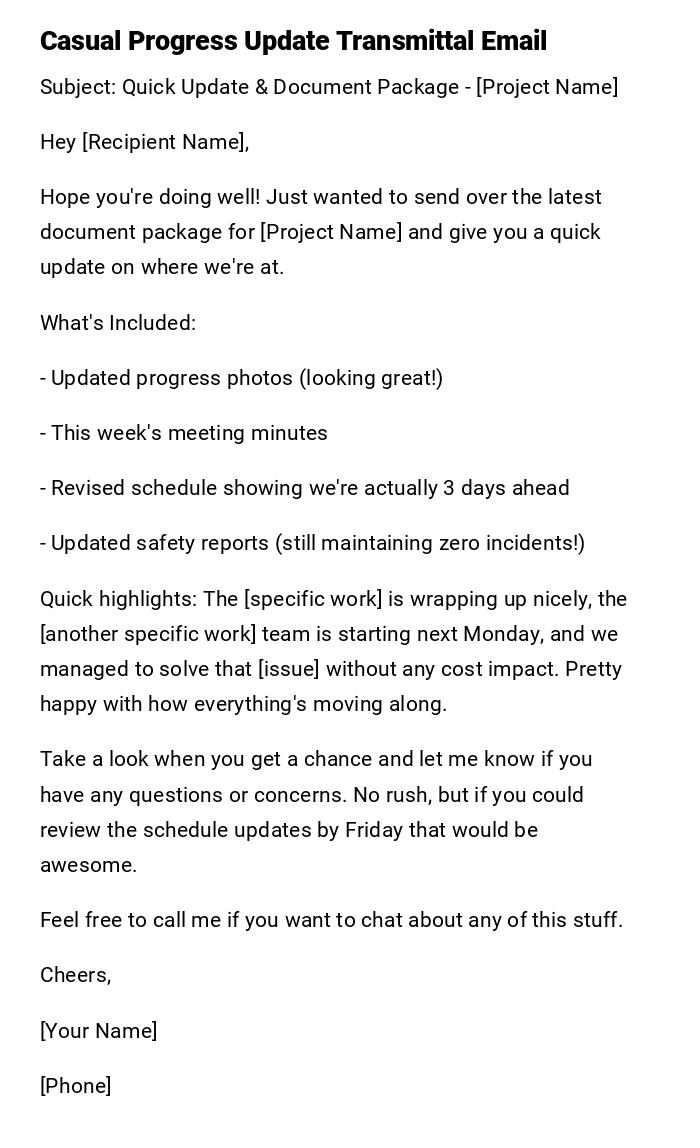 Casual Progress Update Transmittal Email Casual Progress Update Transmittal Email