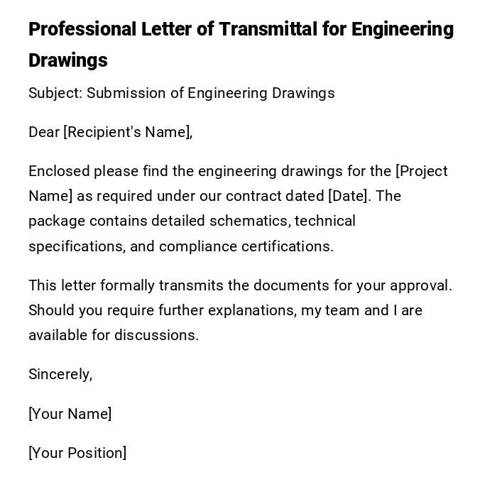 Professional Letter of Transmittal for Engineering Drawings Professional Letter of Transmittal for Engineering Drawings