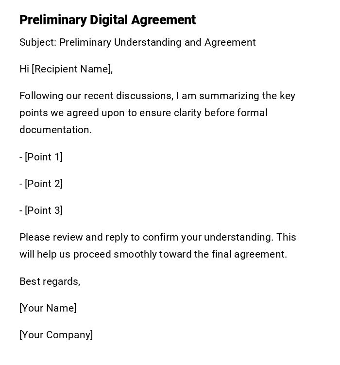 Preliminary Digital Agreement Preliminary Digital Agreement