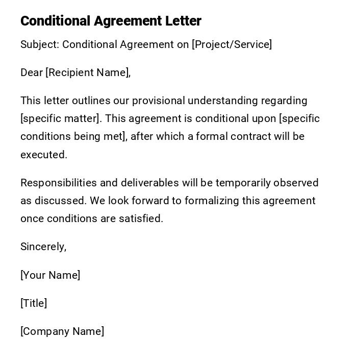 Conditional Agreement Letter Conditional Agreement Letter