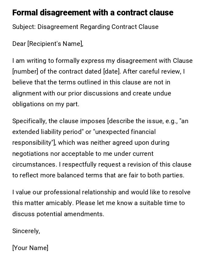 Formal disagreement with a contract clause Formal disagreement with a contract clause