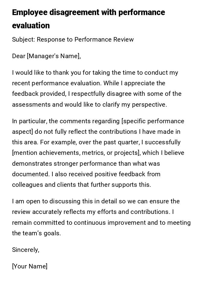 Employee disagreement with performance evaluation Employee disagreement with performance evaluation