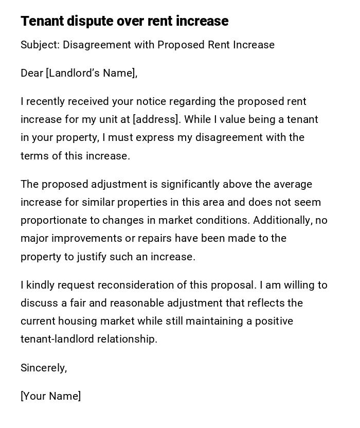 Tenant dispute over rent increase Tenant dispute over rent increase