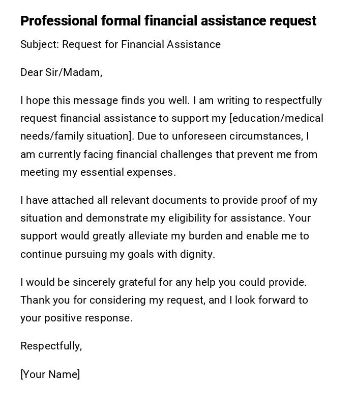 Professional formal financial assistance request Professional formal financial assistance request