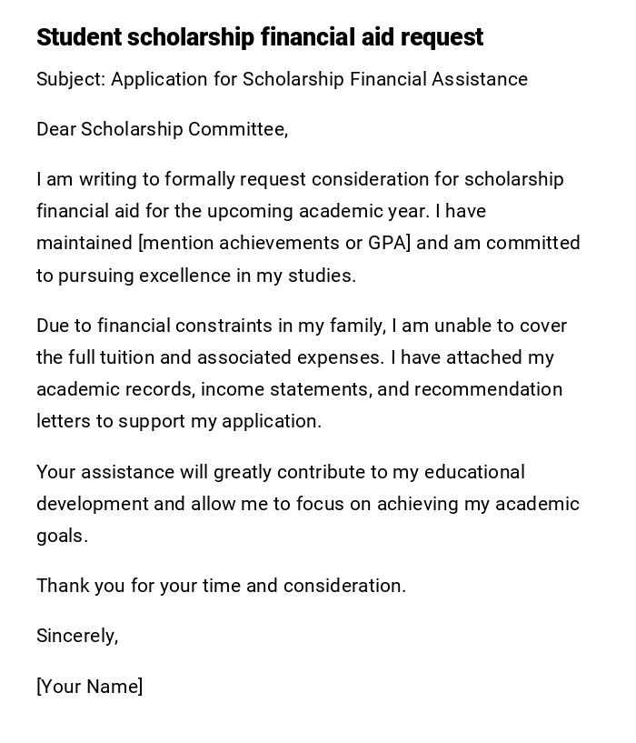 Student scholarship financial aid request Student scholarship financial aid request