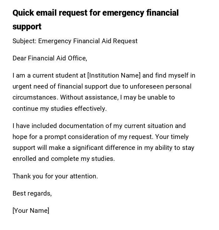Quick email request for emergency financial support Quick email request for emergency financial support