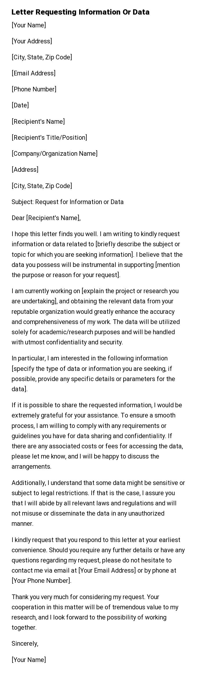 Letter Requesting Information Or Data