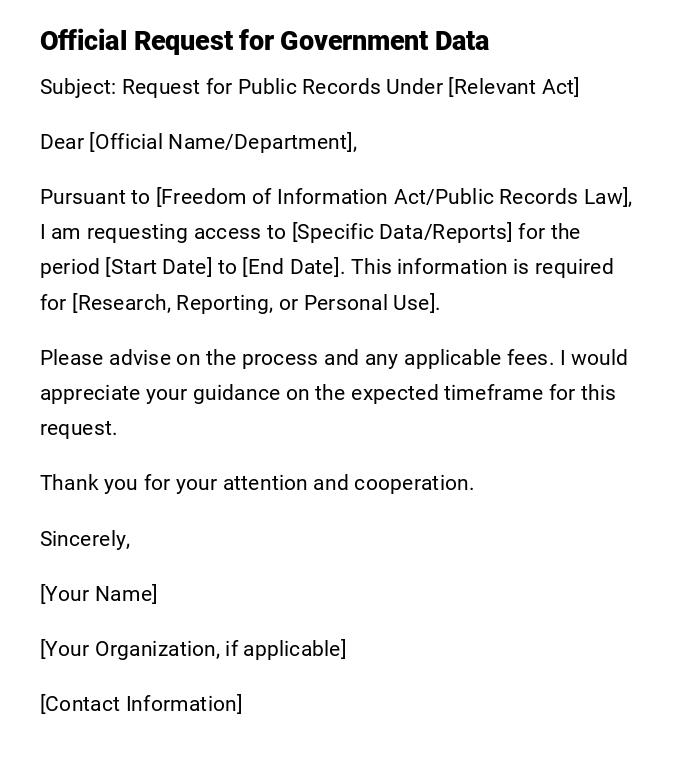 Official Request for Government Data Official Request for Government Data