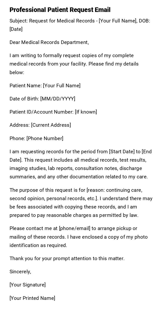 Professional Patient Request Email Professional Patient Request Email