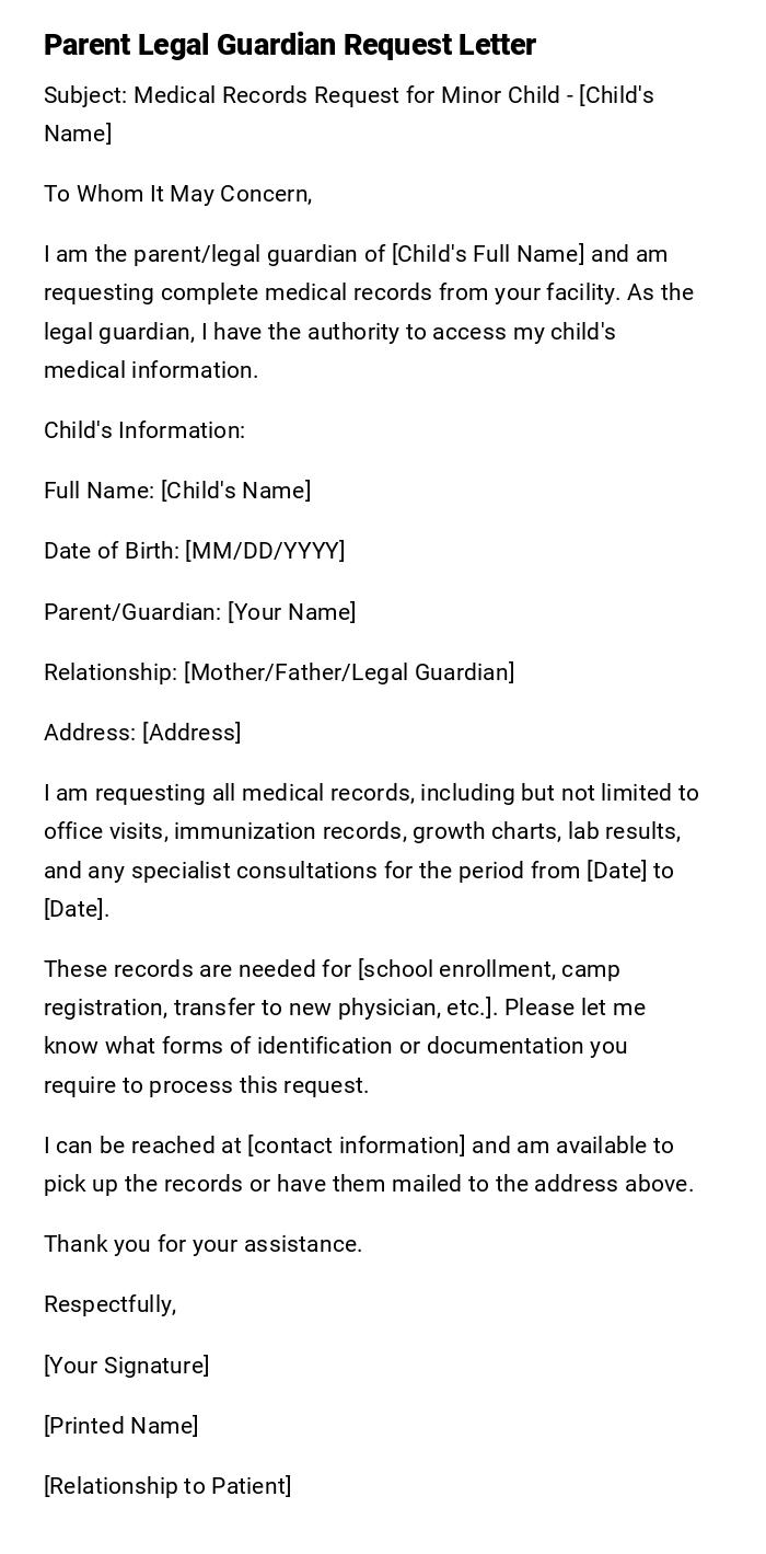 Parent Legal Guardian Request Letter Parent Legal Guardian Request Letter
