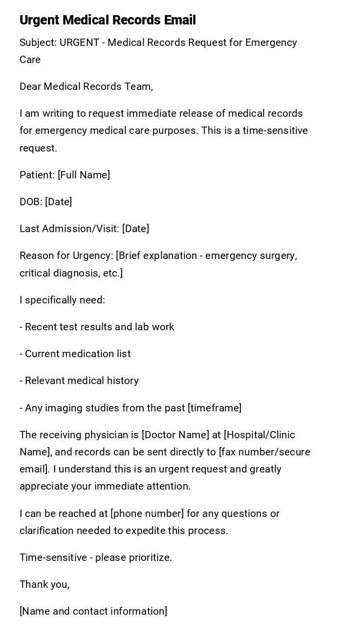 Urgent Medical Records Email Urgent Medical Records Email