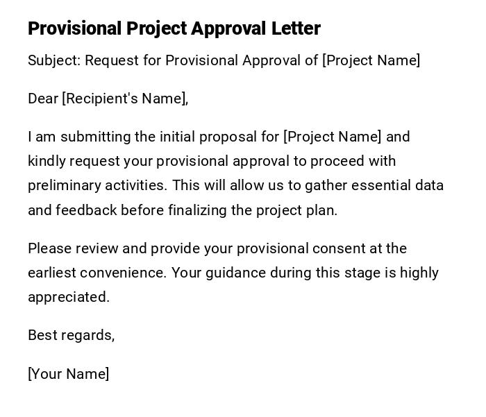 Provisional Project Approval Letter