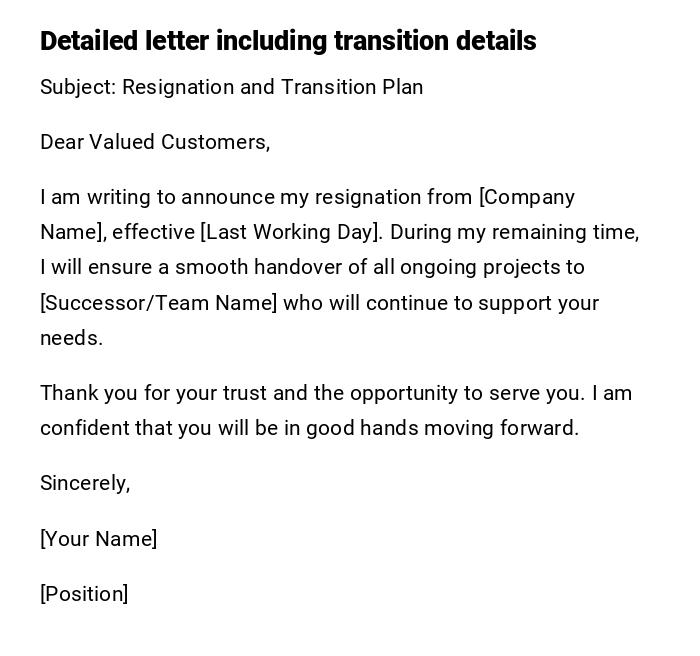 Detailed letter including transition details Detailed letter including transition details