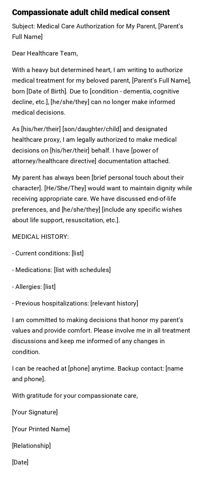 Compassionate adult child medical consent Compassionate adult child medical consent