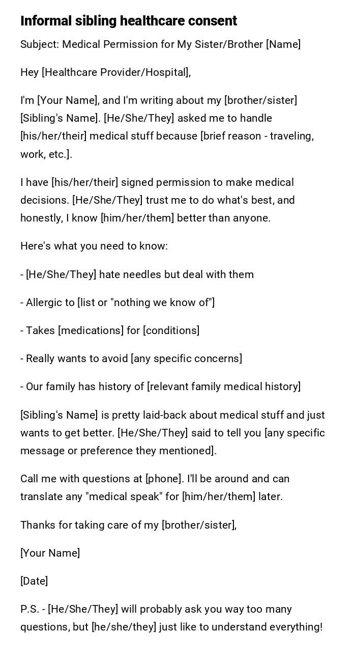 Informal sibling healthcare consent Informal sibling healthcare consent