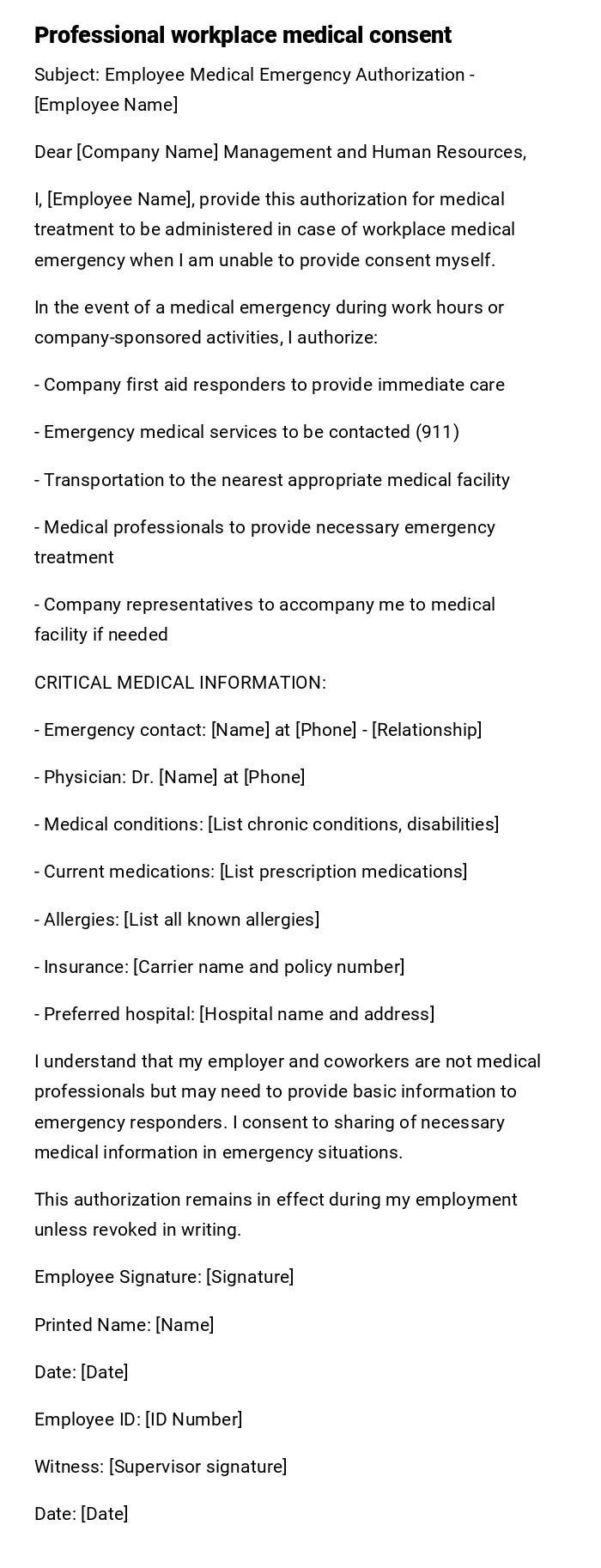 Professional workplace medical consent Professional workplace medical consent