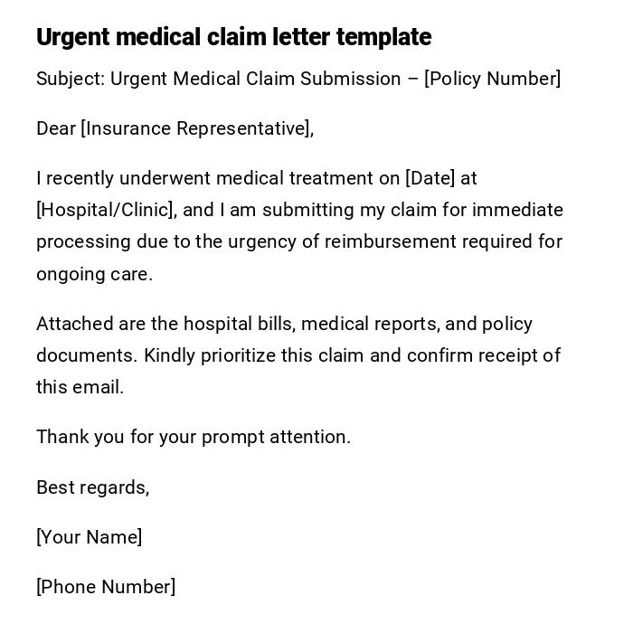 Urgent medical claim letter template