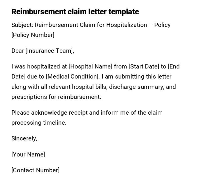 Reimbursement claim letter template