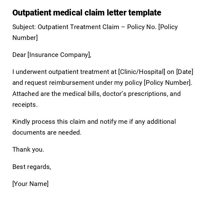 Outpatient medical claim letter template