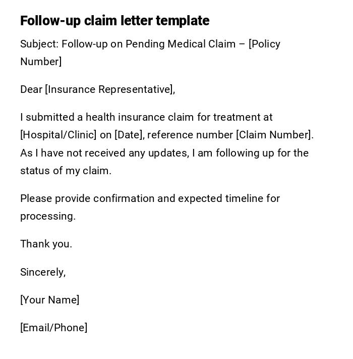 Follow-up claim letter template