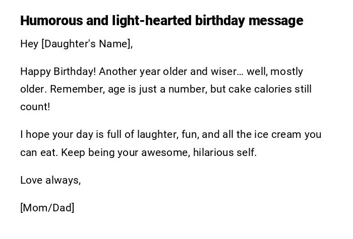 Humorous and light-hearted birthday message