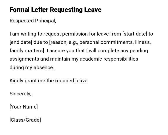 Formal Letter Requesting Leave Formal Letter Requesting Leave