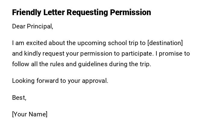 Friendly Letter Requesting Permission Friendly Letter Requesting Permission