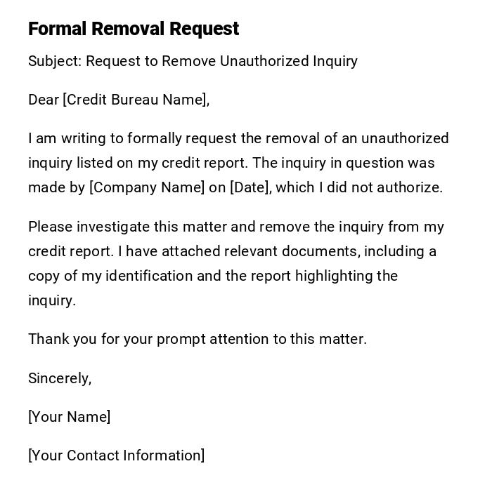 Formal Removal Request Formal Removal Request
