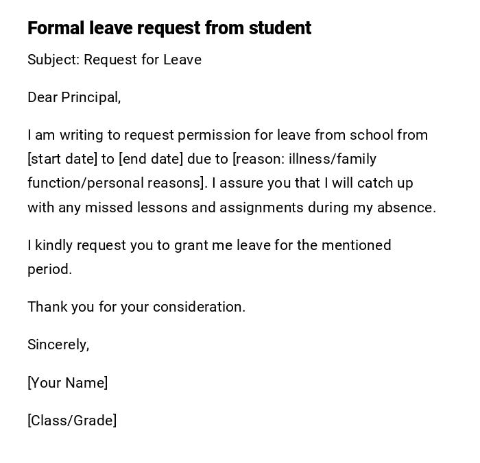 Formal leave request from student Formal leave request from student