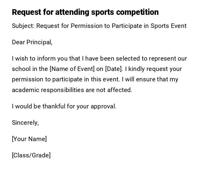 Request for attending sports competition Request for attending sports competition