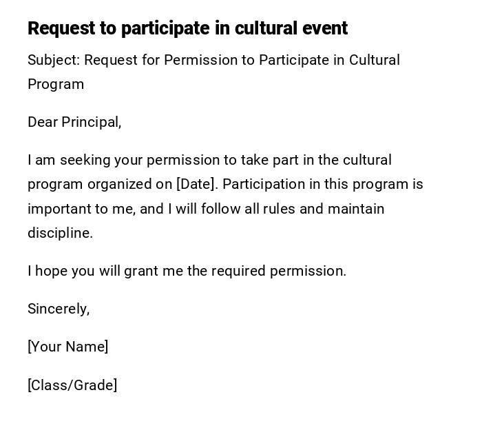 Request to participate in cultural event Request to participate in cultural event
