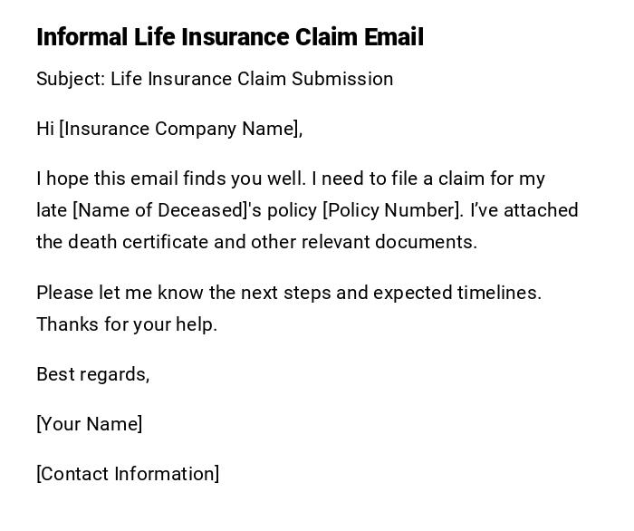 Informal Life Insurance Claim Email