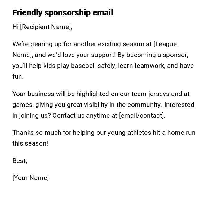 Friendly sponsorship email Friendly sponsorship email