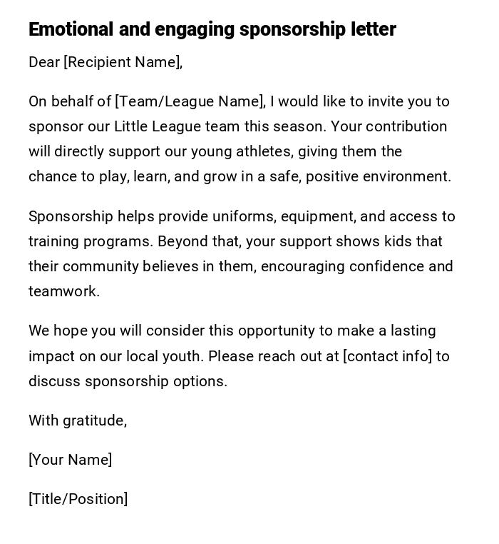 Emotional and engaging sponsorship letter Emotional and engaging sponsorship letter
