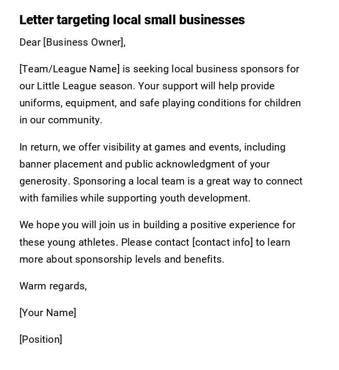 Letter targeting local small businesses Letter targeting local small businesses
