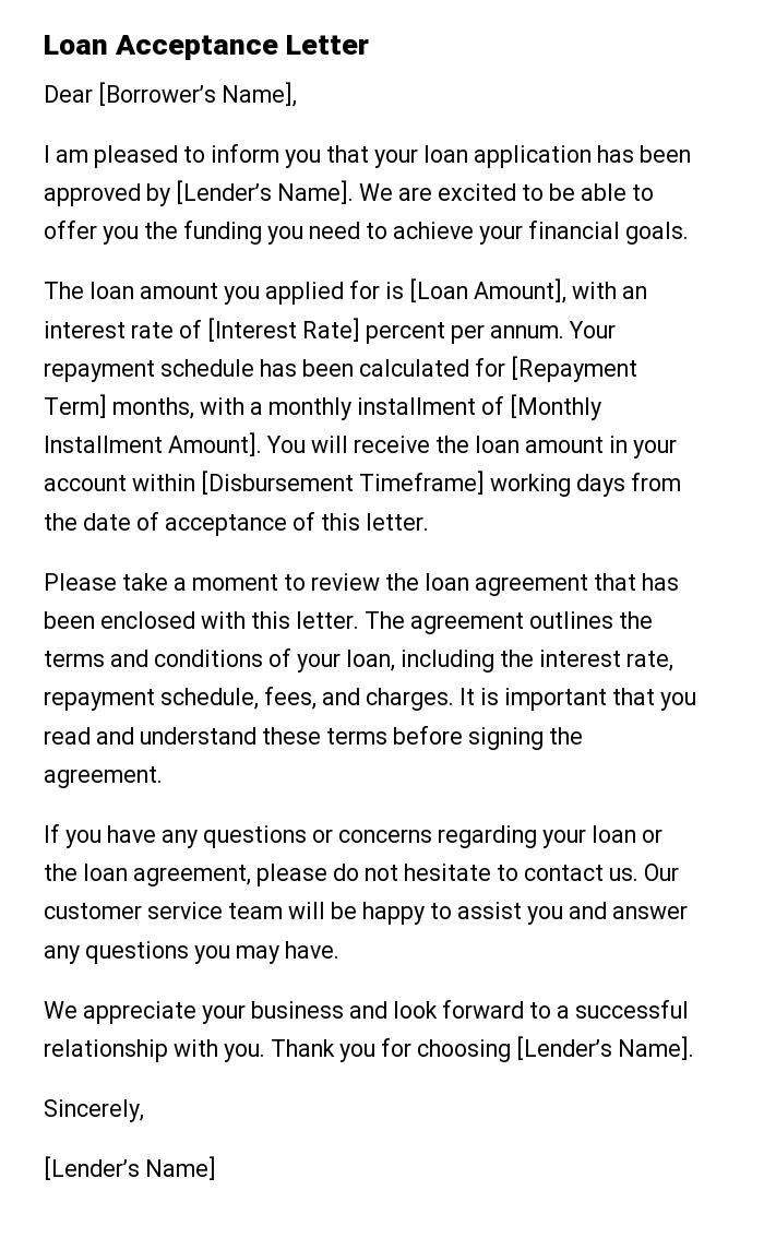 Loan Acceptance Letter