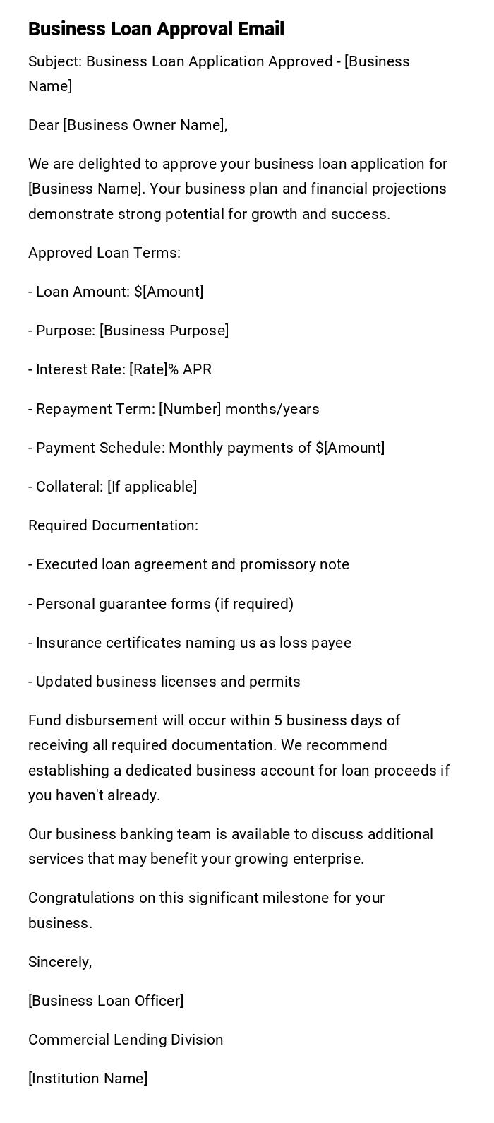 Business Loan Approval Email Business Loan Approval Email