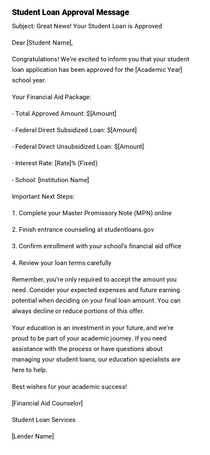 Student Loan Approval Message Student Loan Approval Message