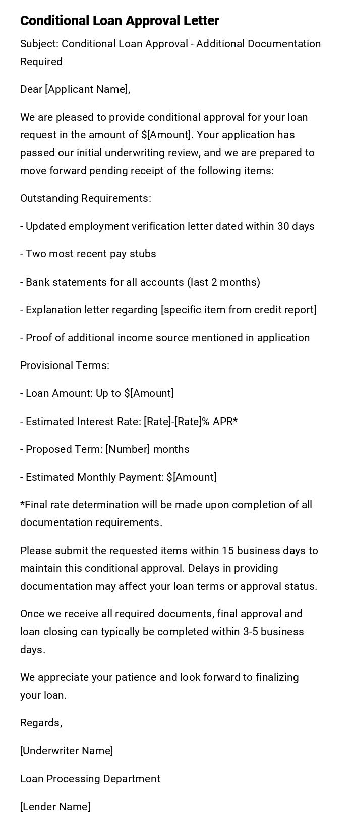 Conditional Loan Approval Letter Conditional Loan Approval Letter