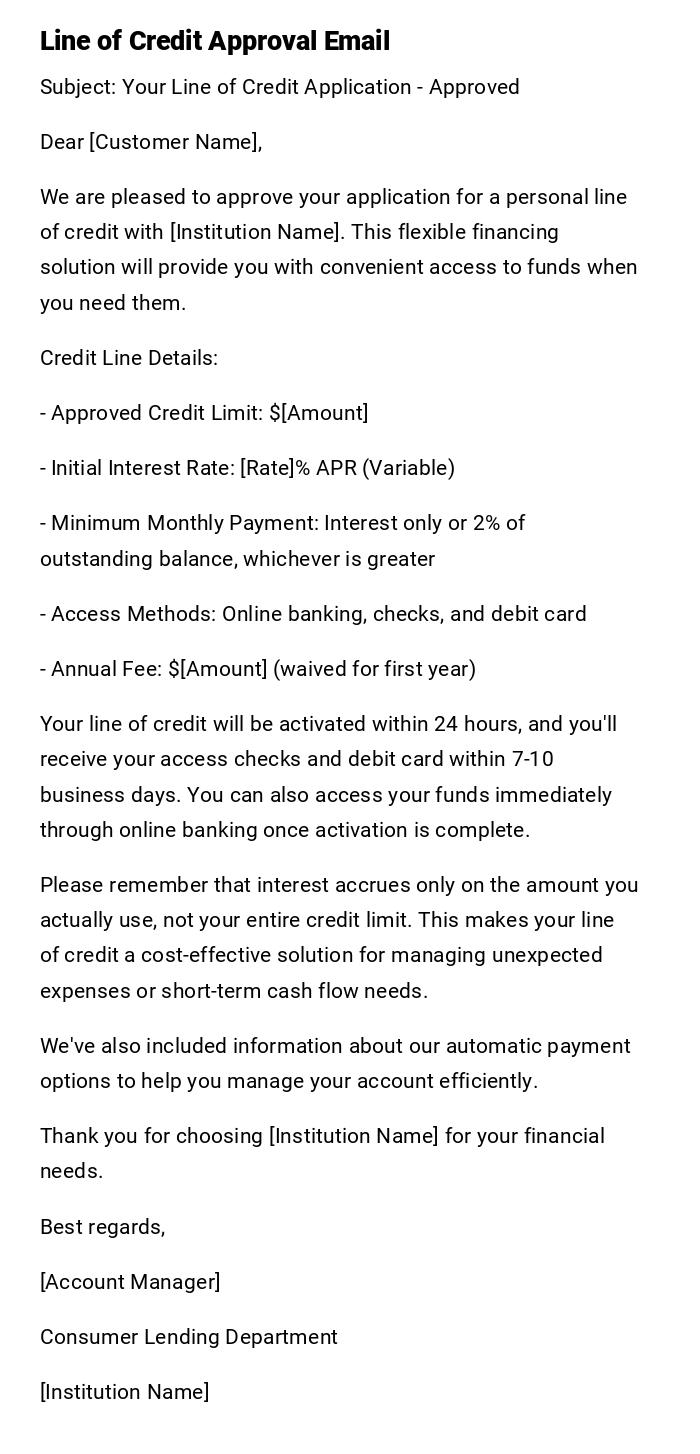 Line of Credit Approval Email Line of Credit Approval Email