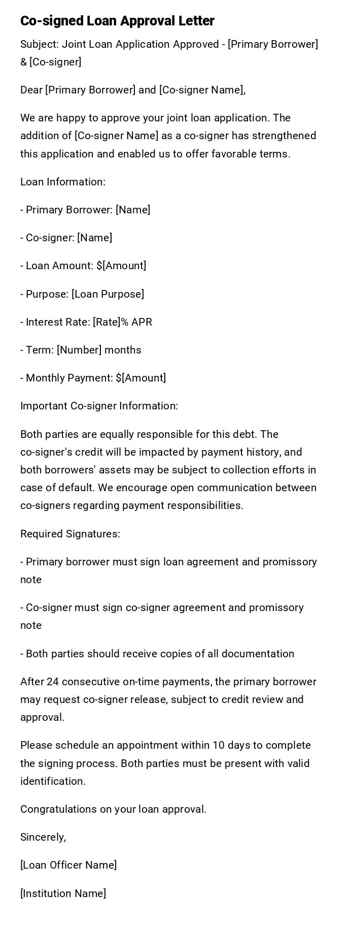 Co-signed Loan Approval Letter Co-signed Loan Approval Letter