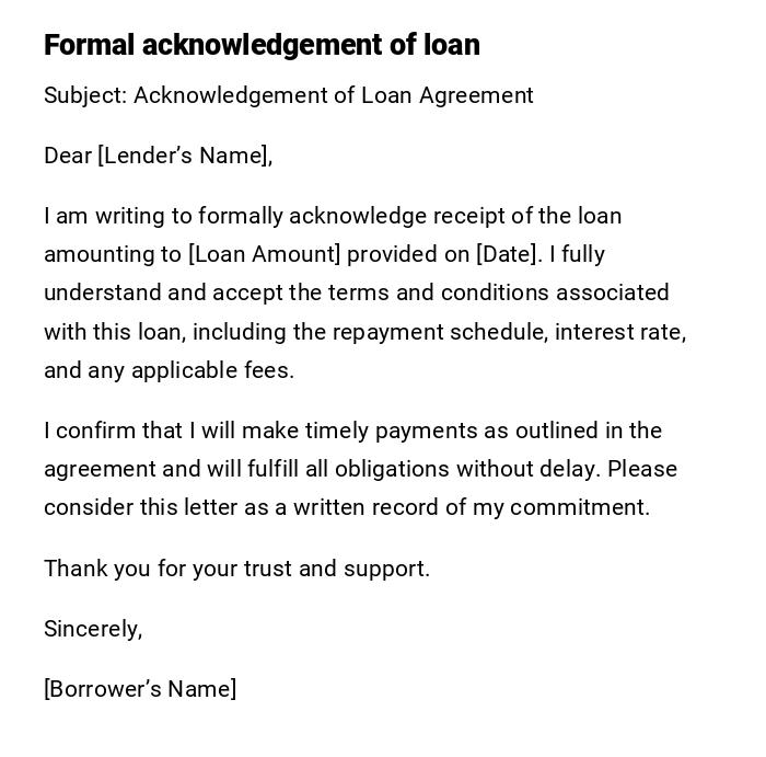 Formal acknowledgement of loan Formal acknowledgement of loan