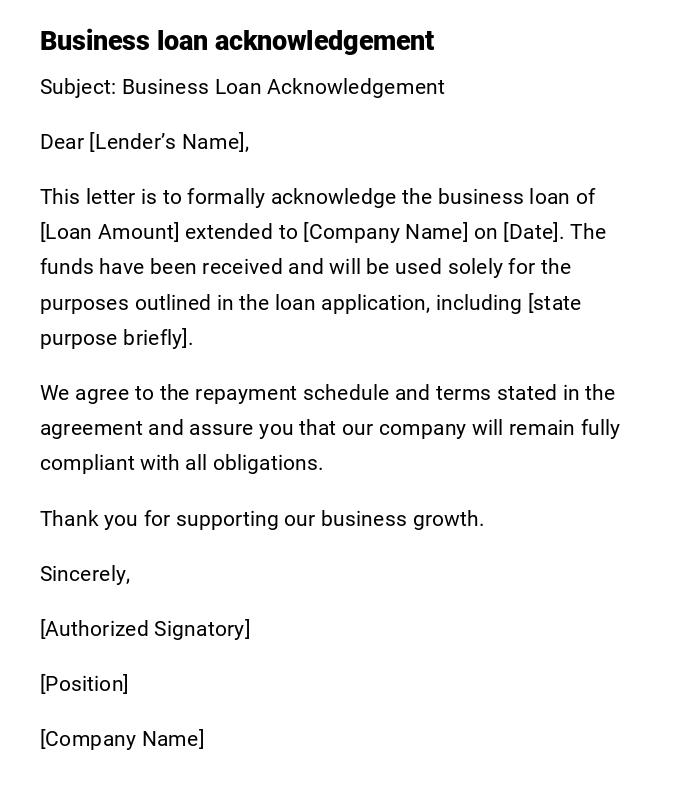 Business loan acknowledgement Business loan acknowledgement