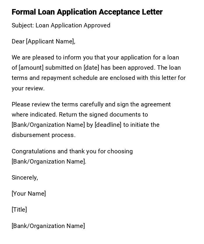 Formal Loan Application Acceptance Letter