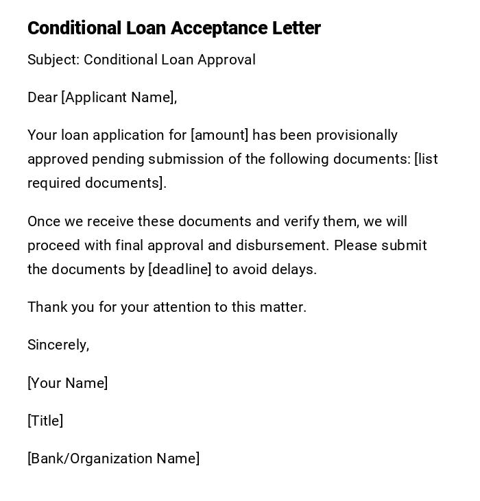 Conditional Loan Acceptance Letter