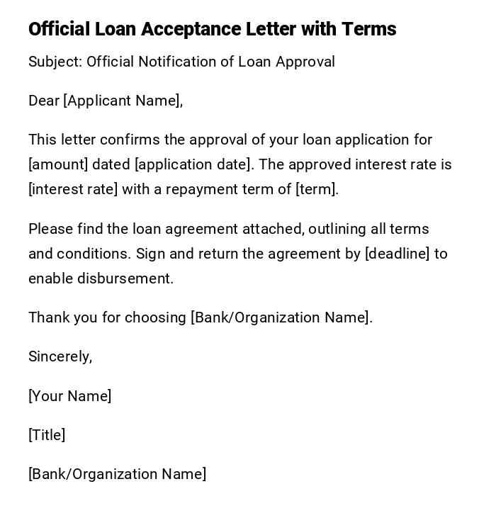 Official Loan Acceptance Letter with Terms