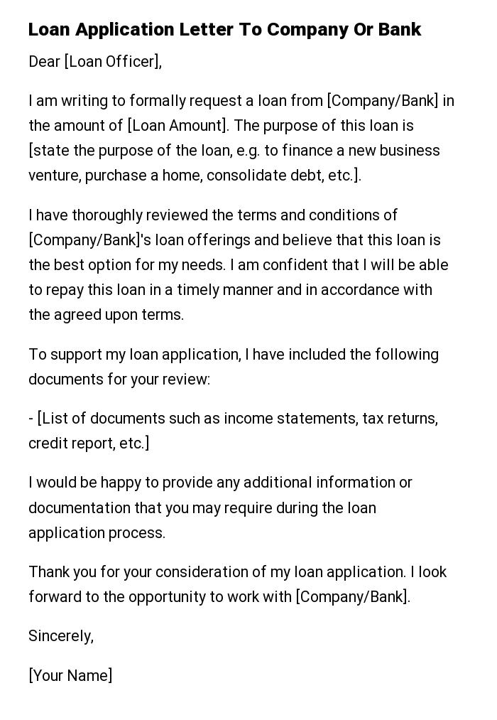 Loan Application Letter To Company Or Bank
