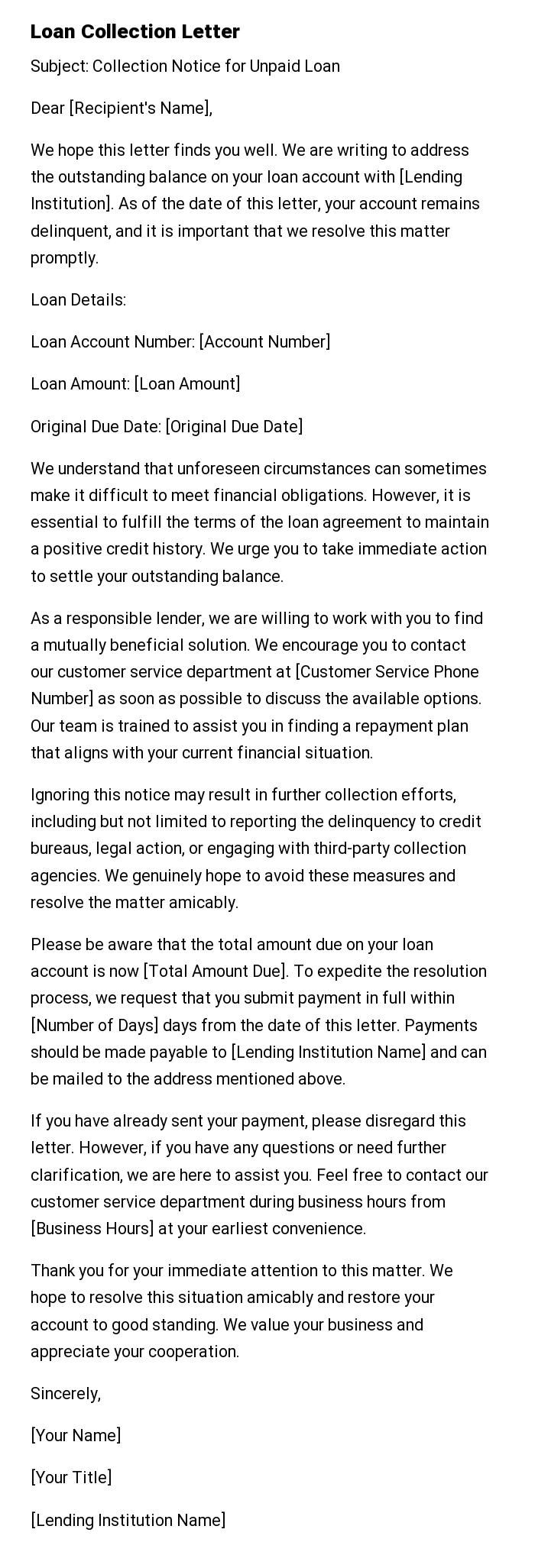 Loan Collection Letter